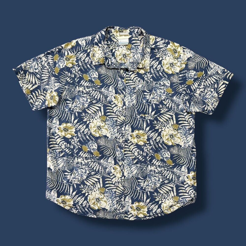 Columbia Hawaiian Shirt Floral Print Button Up Aloha Camp Cotton Blend Large